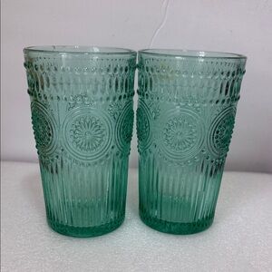 Pioneer Woman Green Adeline Glass Tumblers (2)